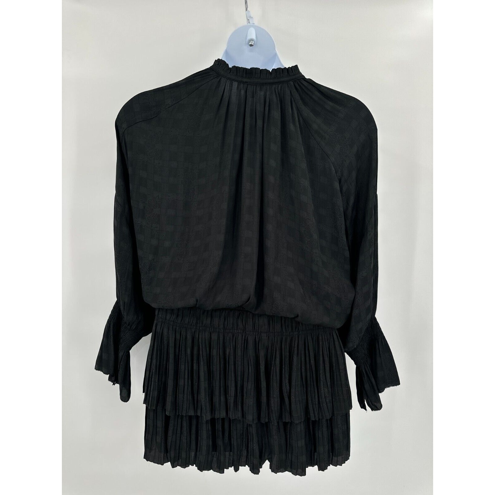 Current Air Jacquard Mini Dress Medium Tie Neck Pleated Whimsy Layered Fairygoth