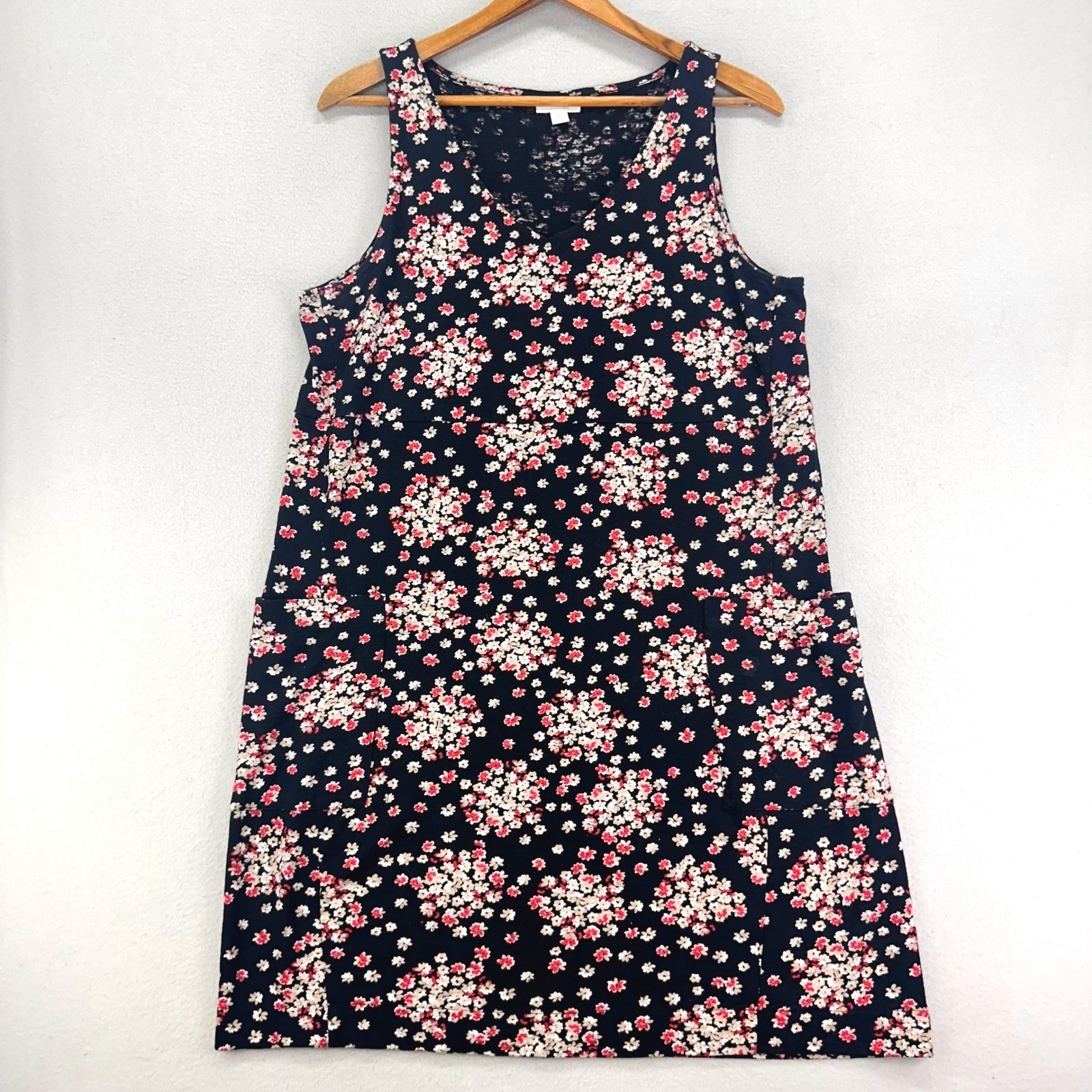 J. Jill Dress Womens M Black Floral Cotton Sleeveless Pockets Lagenlook Comfort