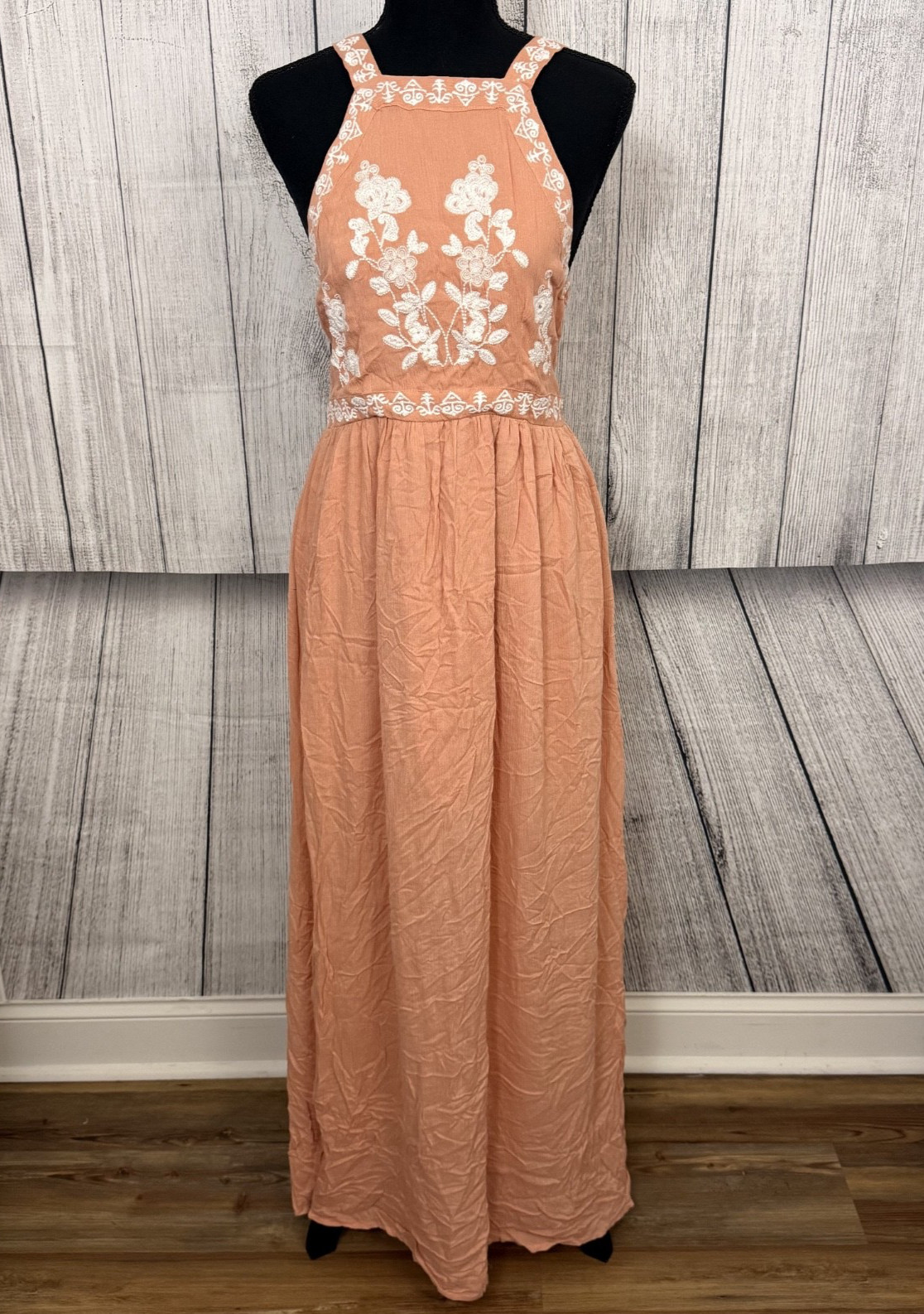 En Creme Women’s Medium Apricot Peach Halter Floral Cottagecore Bogo Maxi Dress