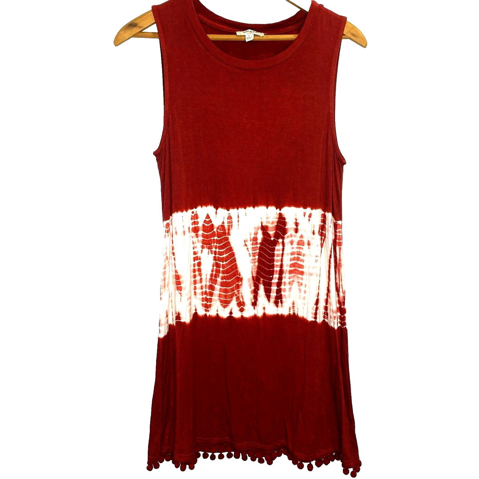 Umgee Tie Dye Tassel Sleeveless Dress Patriotic Coverup Beach Pool Womens S Red