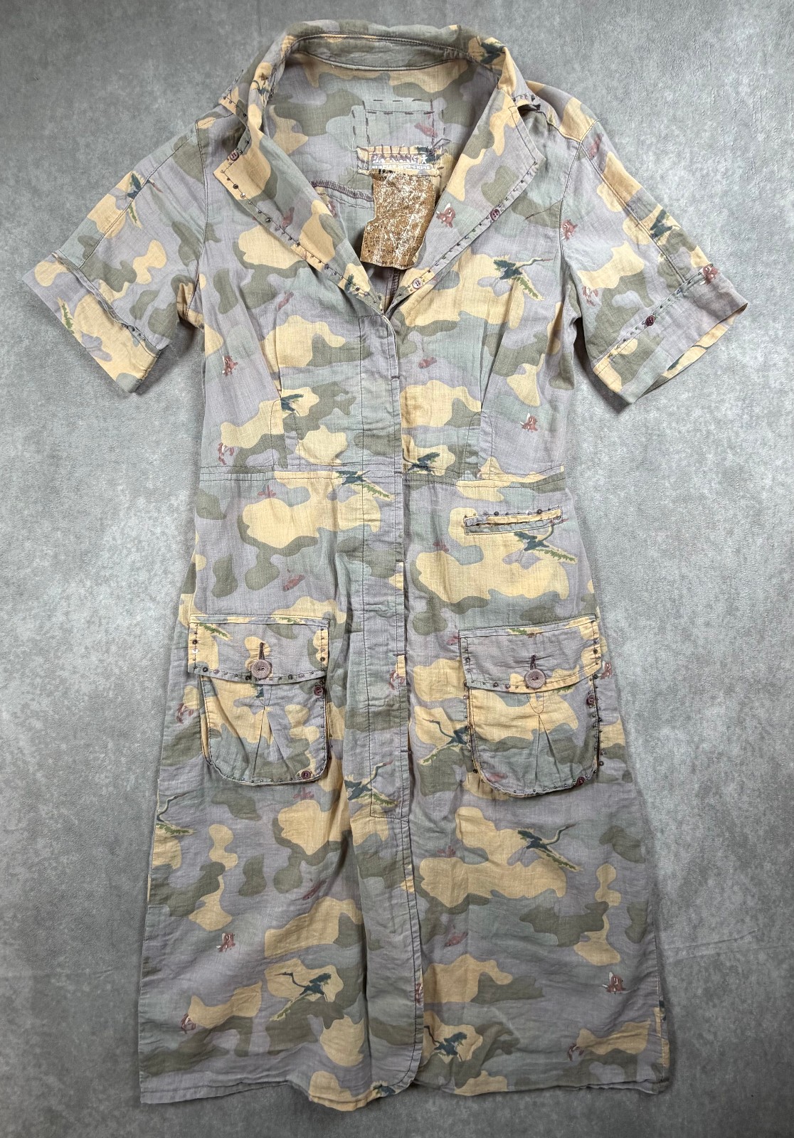 Da-Nang Vintage Women Dress 100% Cotton Camo Utility Shirt Small