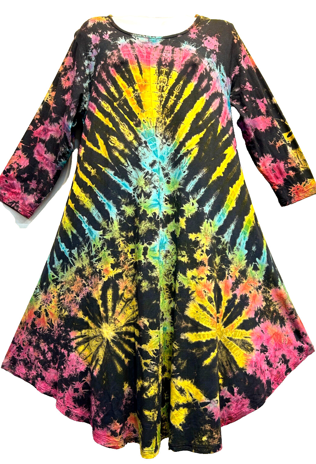 Nwt SACRED THREADS funky ethnic boho hippie tie dyed knit rayon DRESS TUNIC L