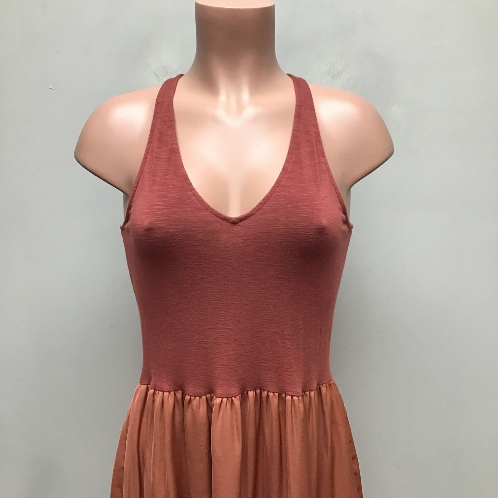 Dolan Rust Orange Sleeveless V-Neck Knit Contrast Pullover A-Line Dress XS