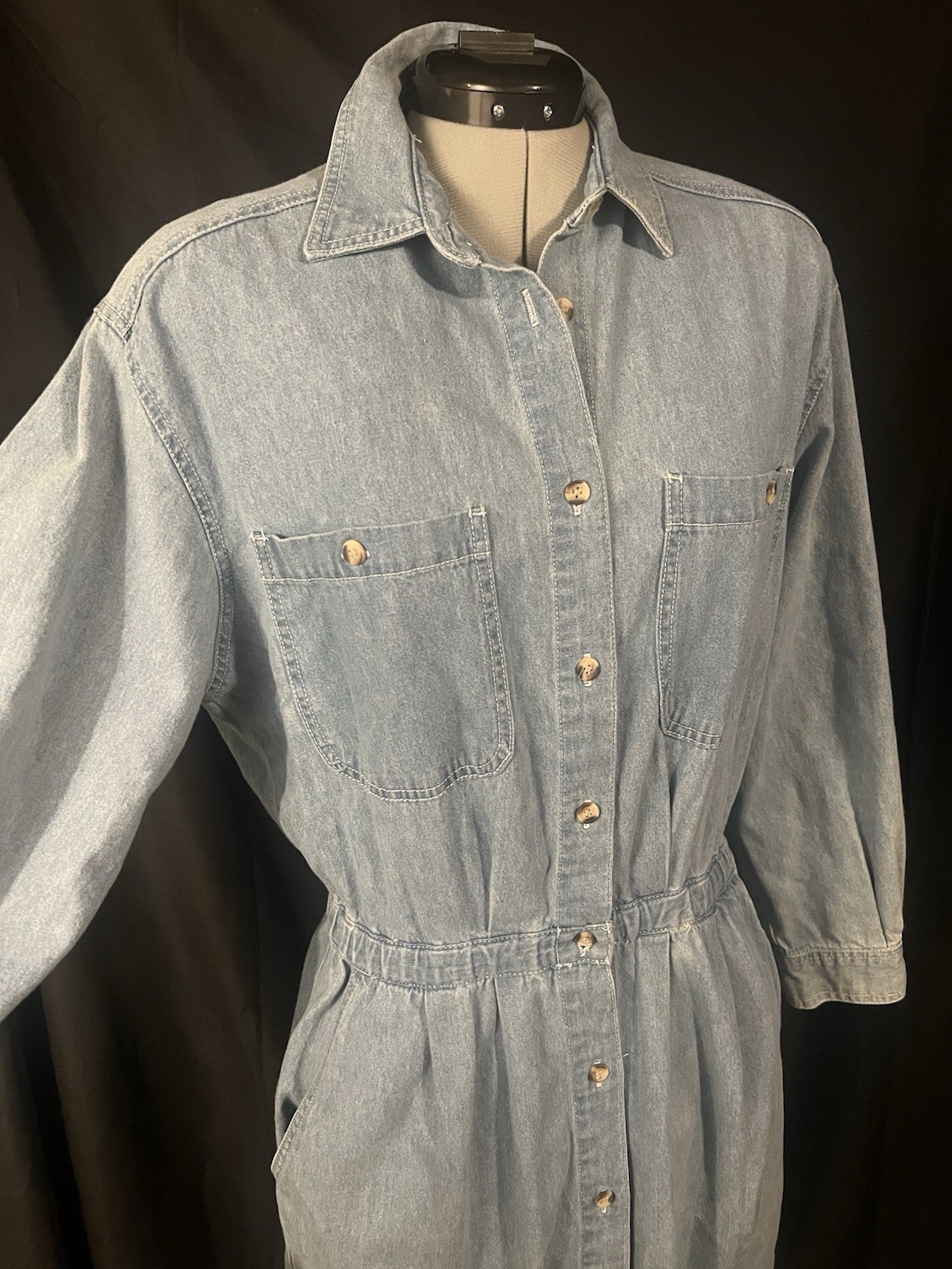 VTG 90s FADS Jean Dress Women’s Denim Button Down Shirt Dress Long Leave Sz M