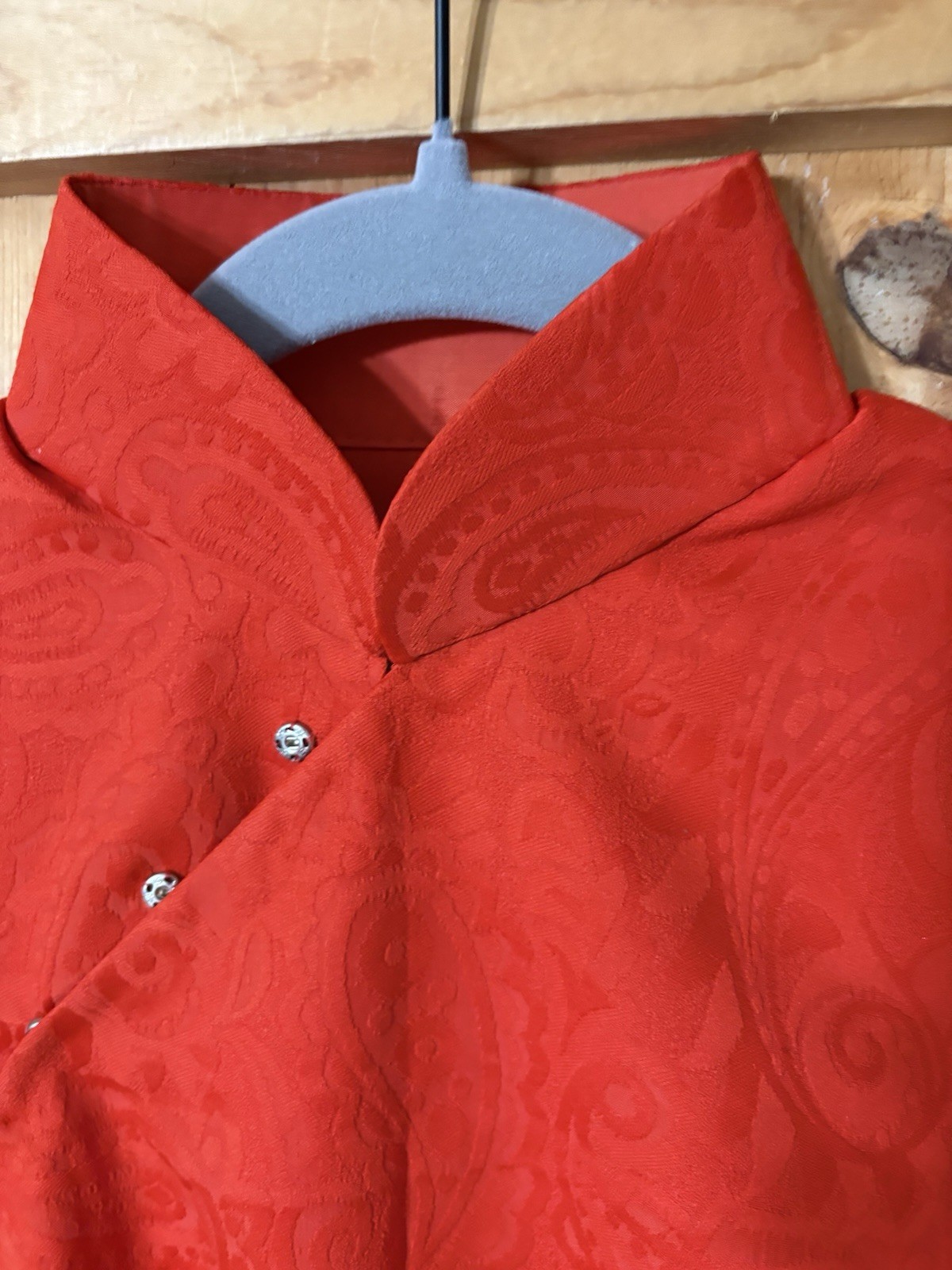 VTG Red Paisley Print Chinese Qipao Dress Cheongsam Maxi 70s Women’s S