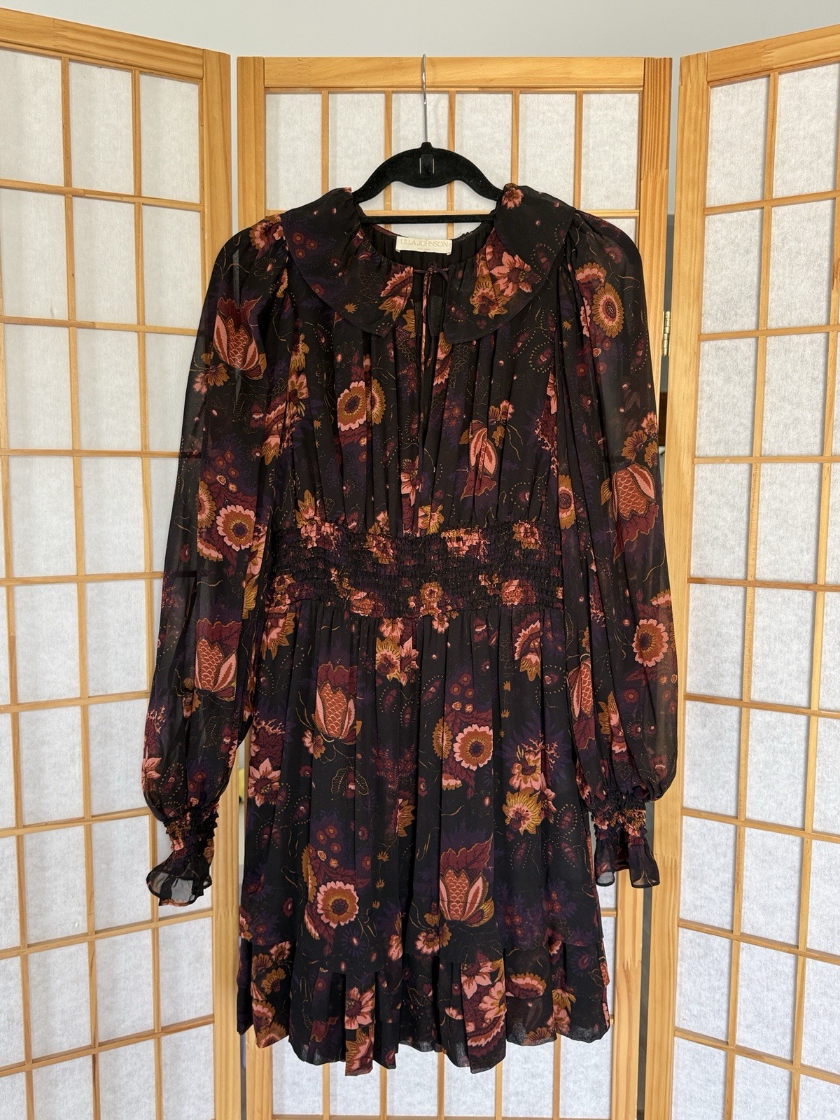 Ulla Johnson Adara Ruffled Silk Chiffon Floral Mini Dress Valerian Size 2