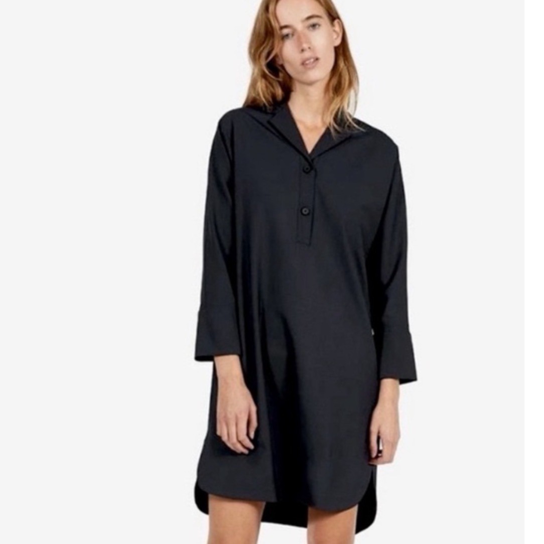 Everlane Shirt Dress Artist Smock Wool Spandex Navy‎ Pockets Tunic M Womens