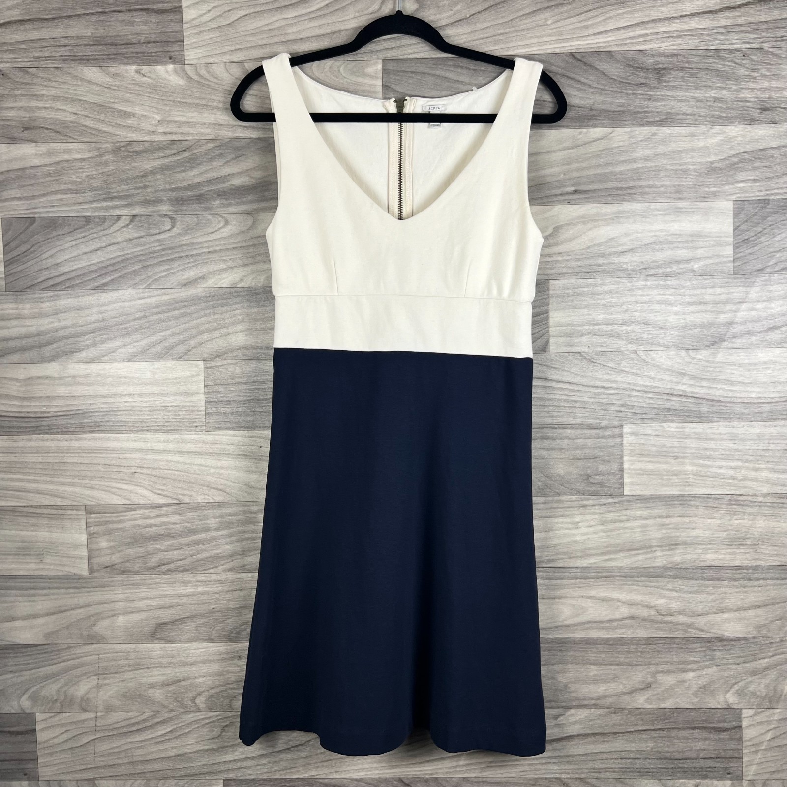 J. Crew Sheath Dress Women’s 4 Navy Cream Ponte Colorblock Sleeveless Career