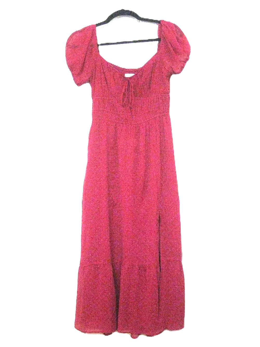 Hollister Dress Dotted Swiss Smocked Puffy Sleeve Maxi – Cranberry – Med