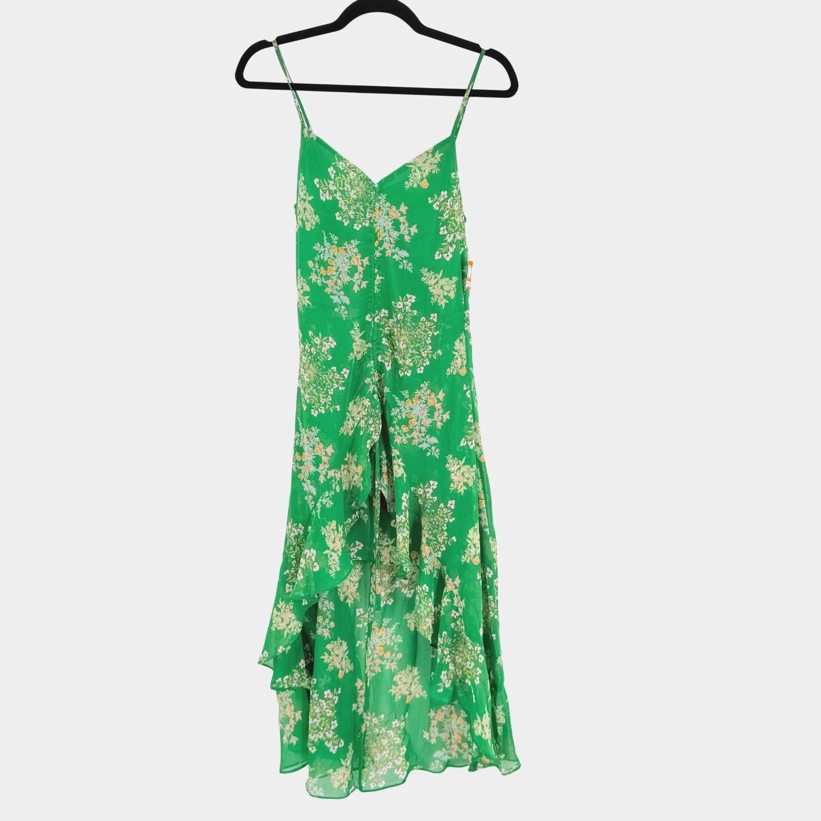 J. O. A. New Y2k Boho Fairy High Low Sheer Green Floral Ruffle Midi Dress Sz S