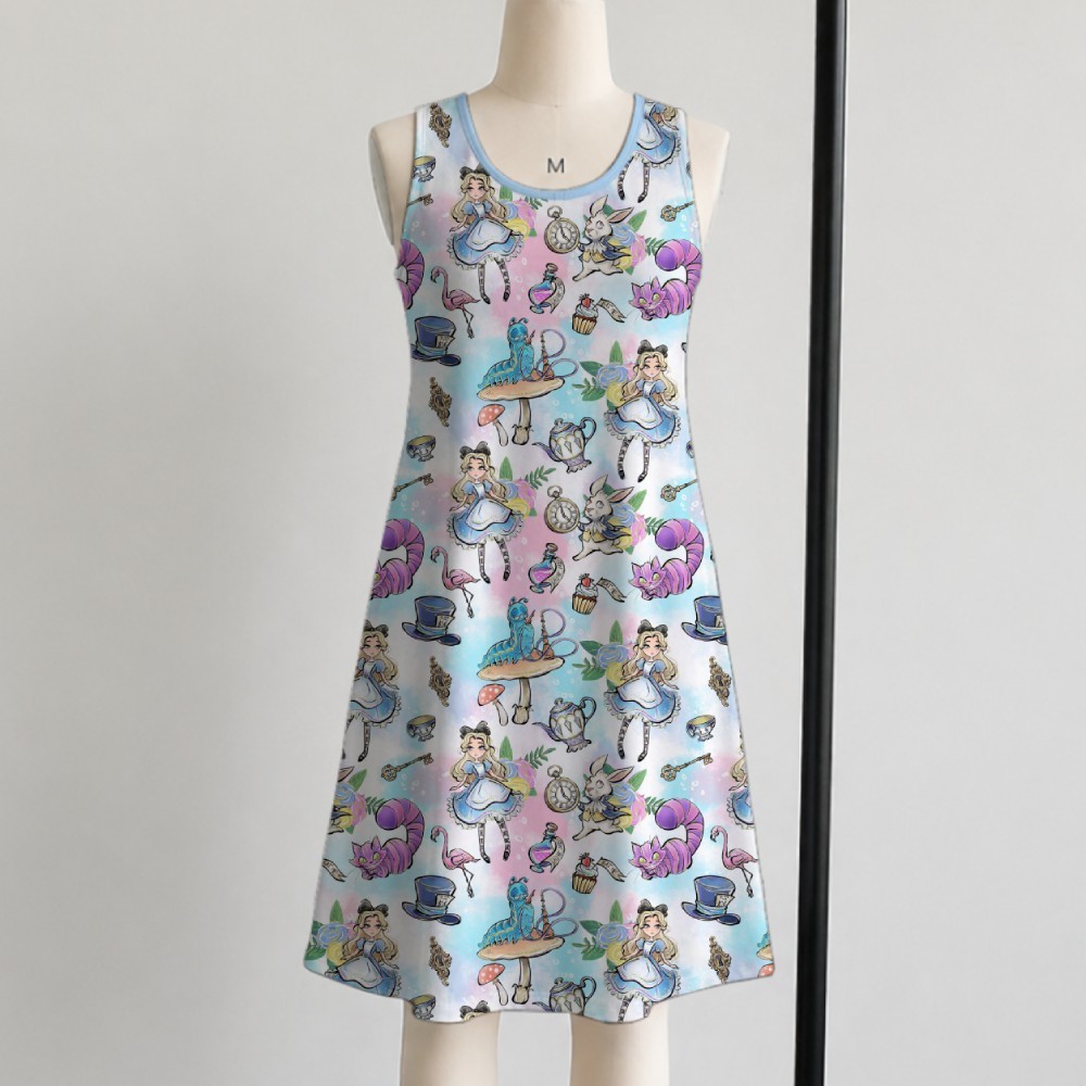 Women’s Alice in Wonderland Dress Disney Pastel Kawaii Print S-5XL US4-22