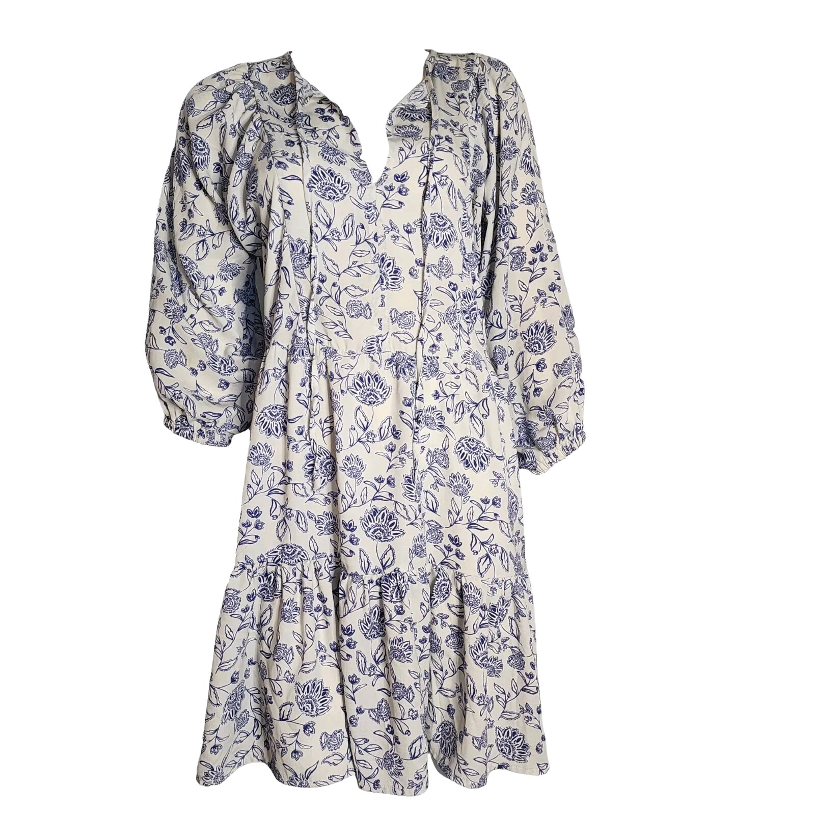 Studio B Dress Womens Size M Medium Off White Blue Floral Pullover 3/4 Sleeve