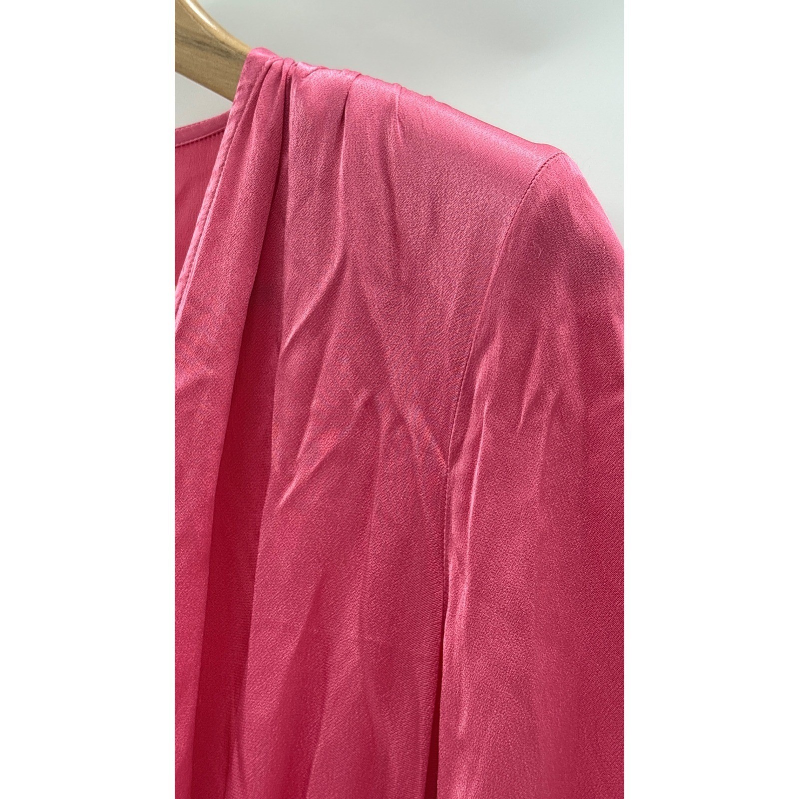 Ghost London Meryl Midi Dress Button Fairycore V Neck Satin XS Pink Long Sleeve