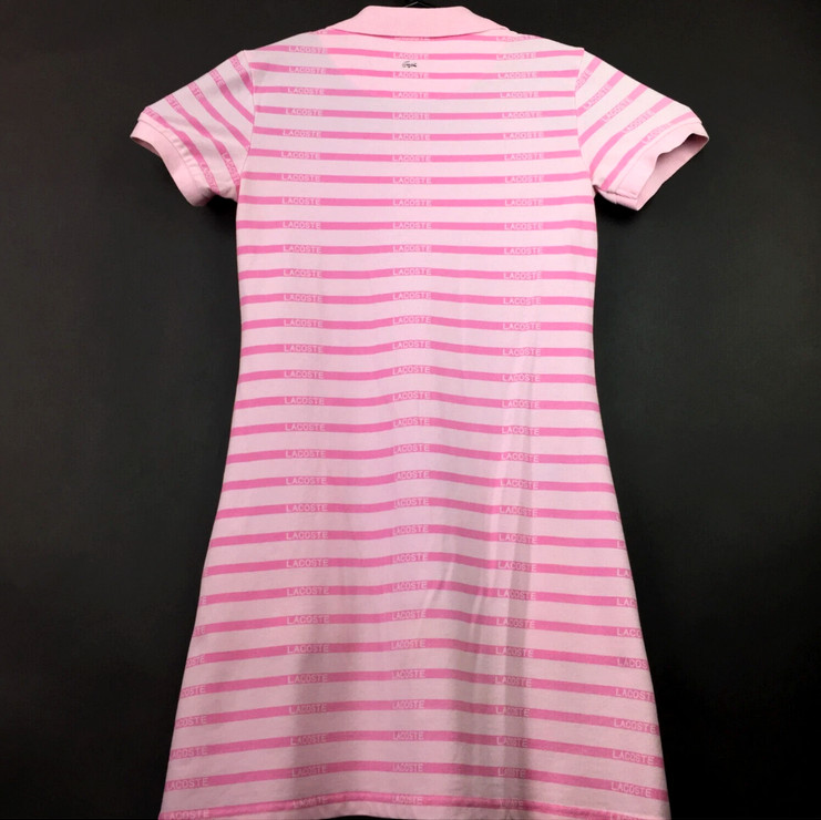 Lacoste Womens Sz 38 (32in Bust) Pink Striped Cotton Barbiecore Piqué Polo Dress