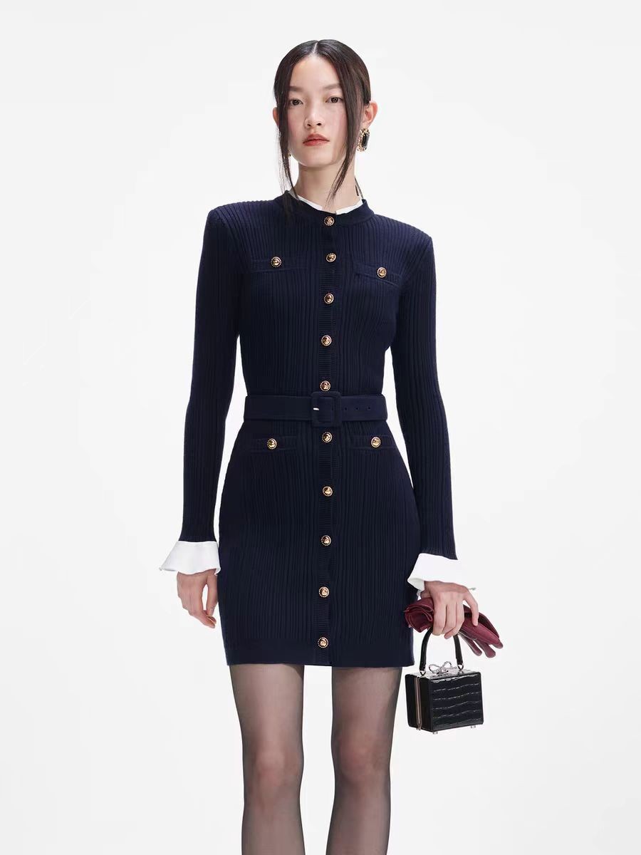 Self Portrait Knitted long-sleeved round-neck fishtail Dresses