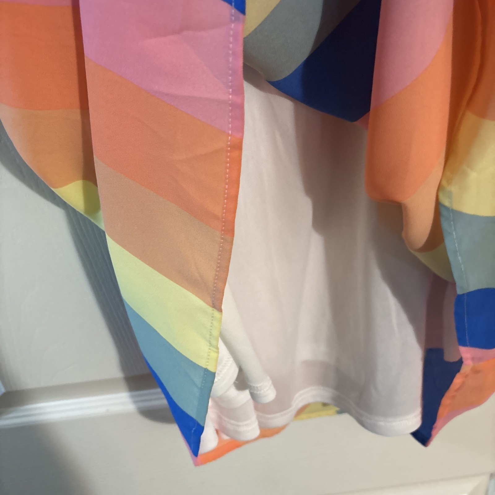 Emily Wonder/Andree Rainbow Colorful Ruffled One Shoulder Striped Dress Sz M