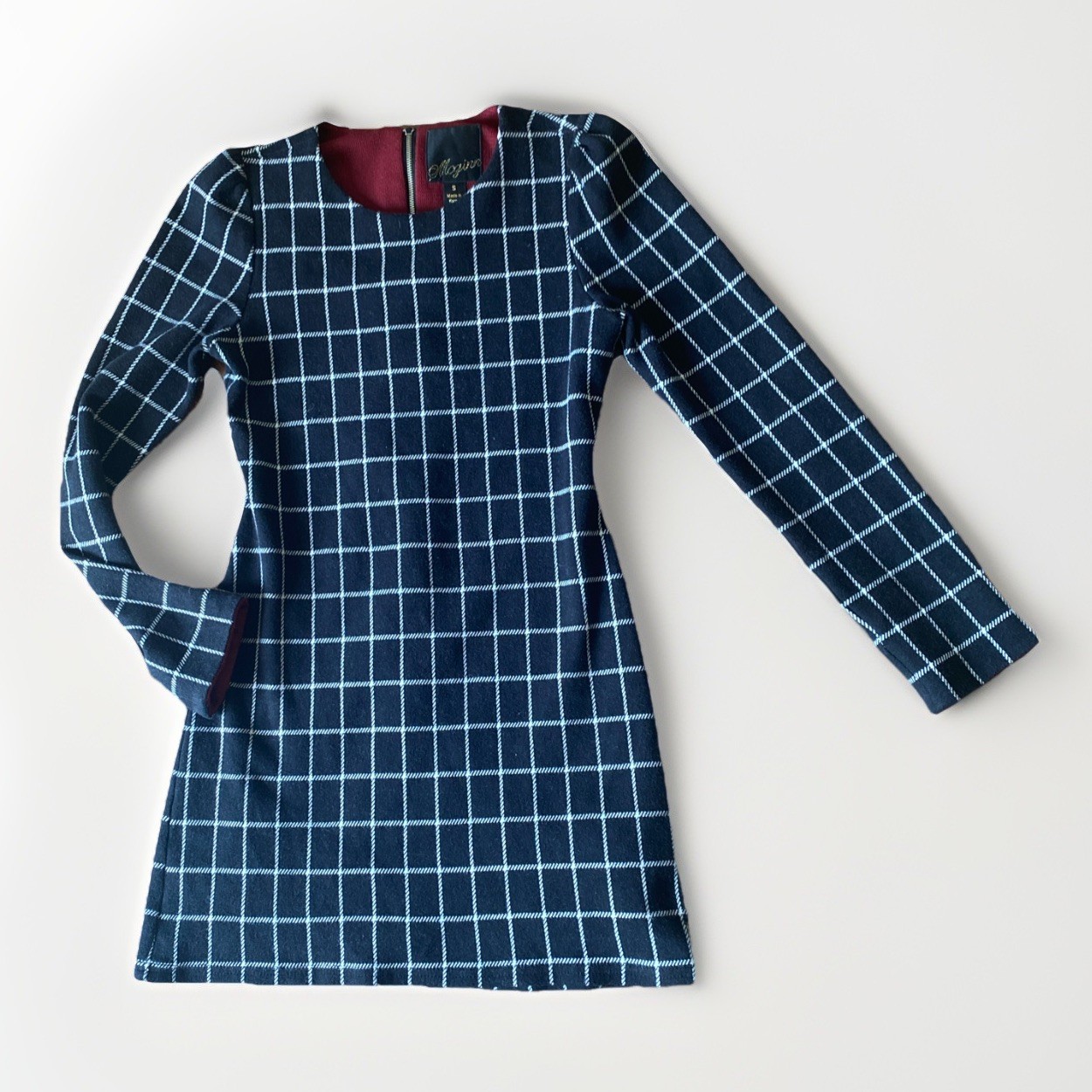 McGinn Long Sleeve Black Plaid Lined Sheath Dress Size S