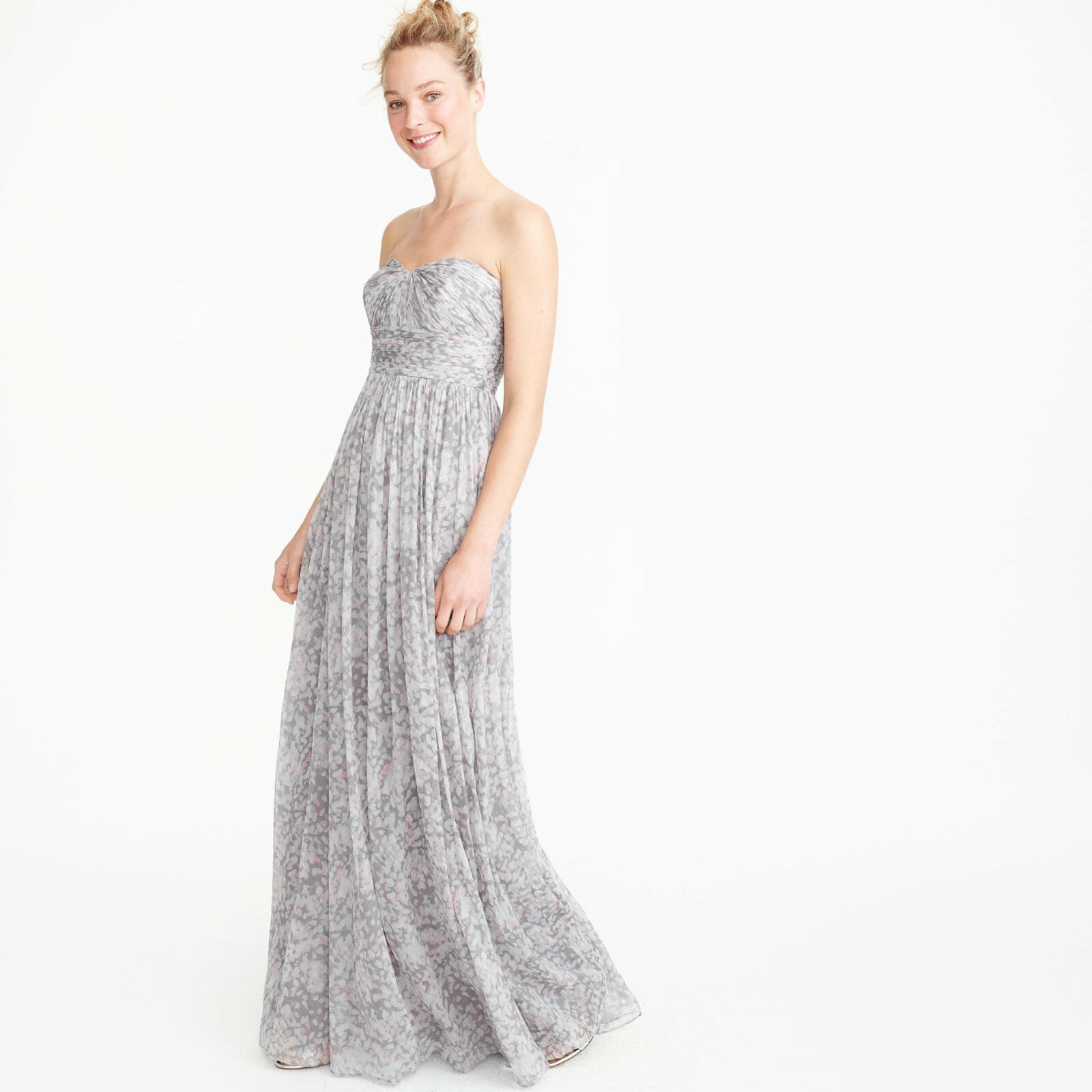 J CREW MARBELLA WATERCOLOR FORMAL GOWN DRESS 8 SILK CHIFFON GRAY GREY PINK C9348