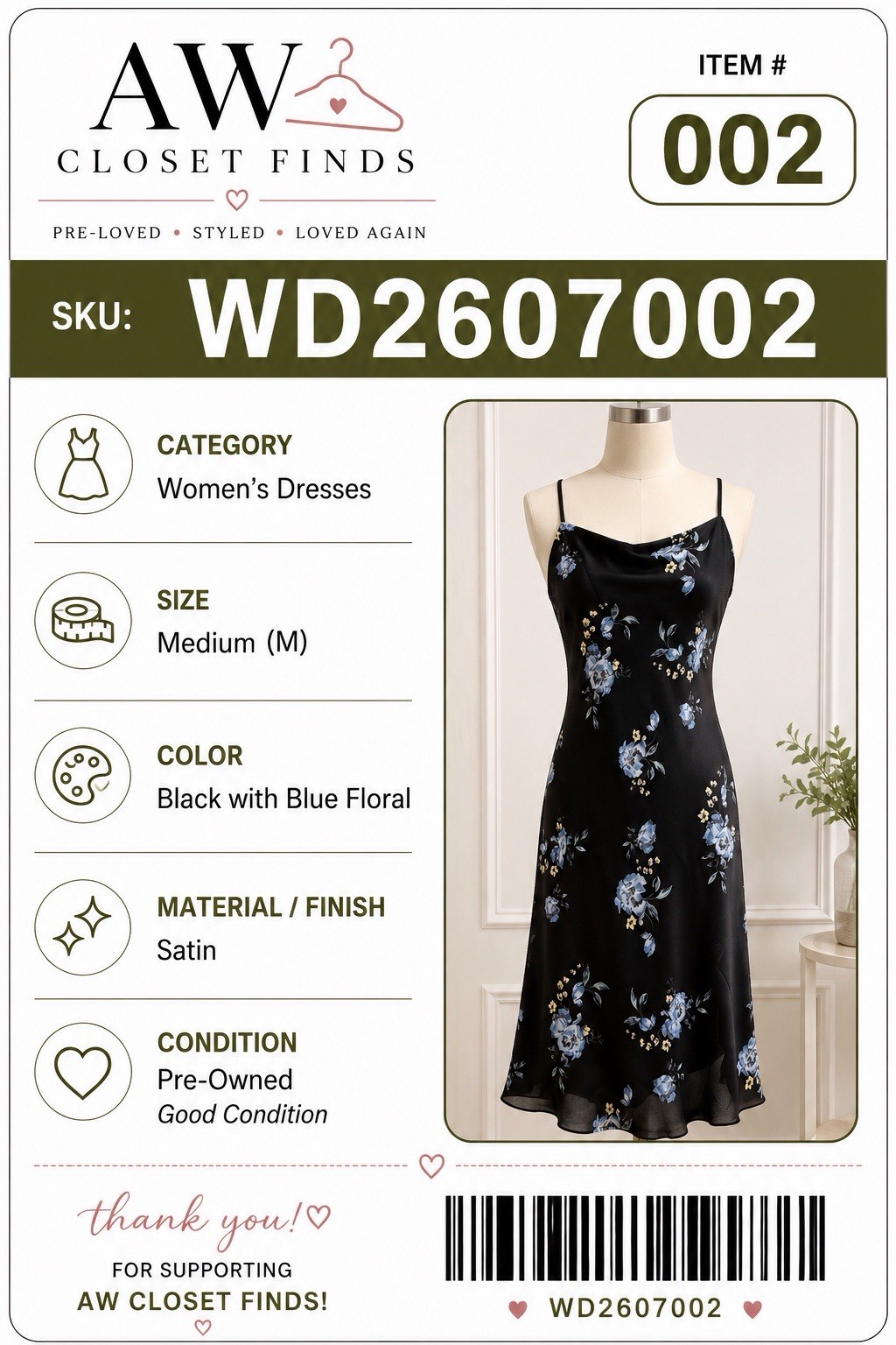 White House Black Market Black Blue Floral Satin Slip Midi Dress Women’s M