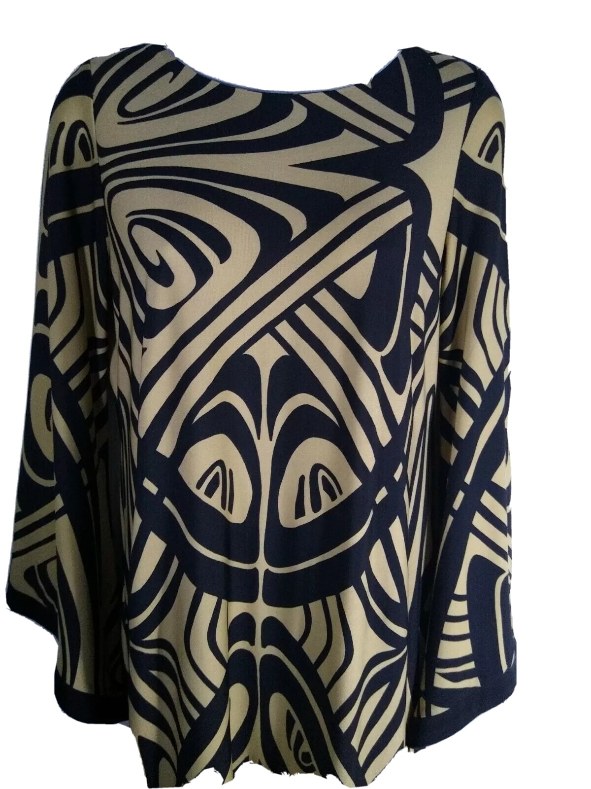 Emma & Michele Brown Black Print Dress Stretch A line Angel Retro Small