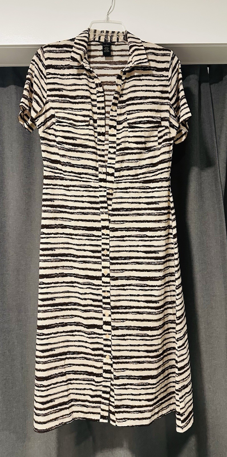 Millennium Tan Brown Striped Shirt Dress S Collared Button Down Summer Light