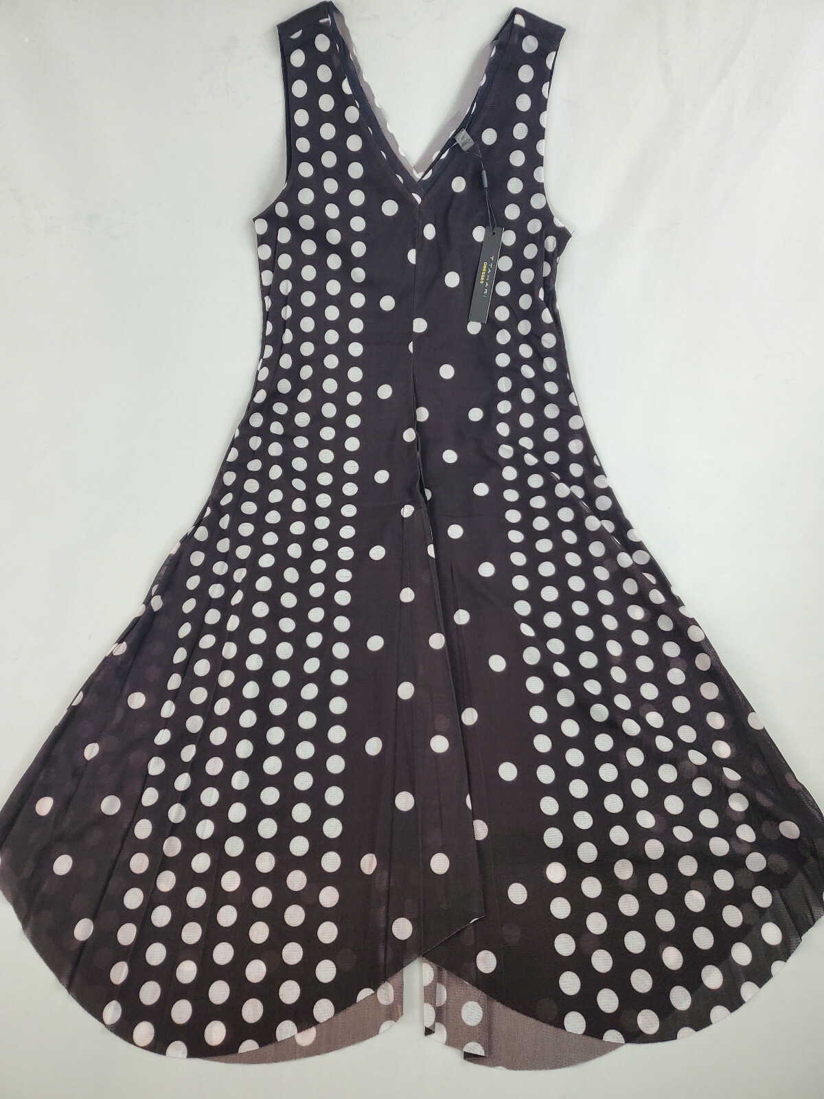Tahari women dress TD902020 44003 black brown white dot nylon sz M $118