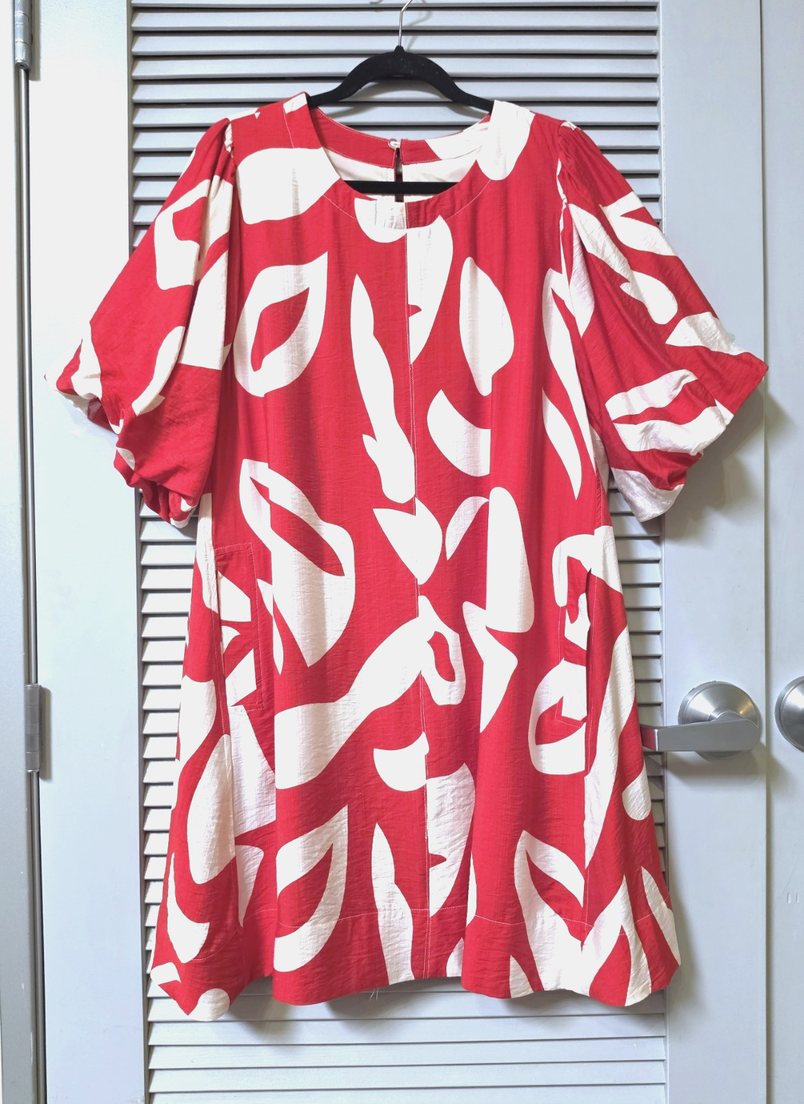 red/ white print bubble slev dress XL