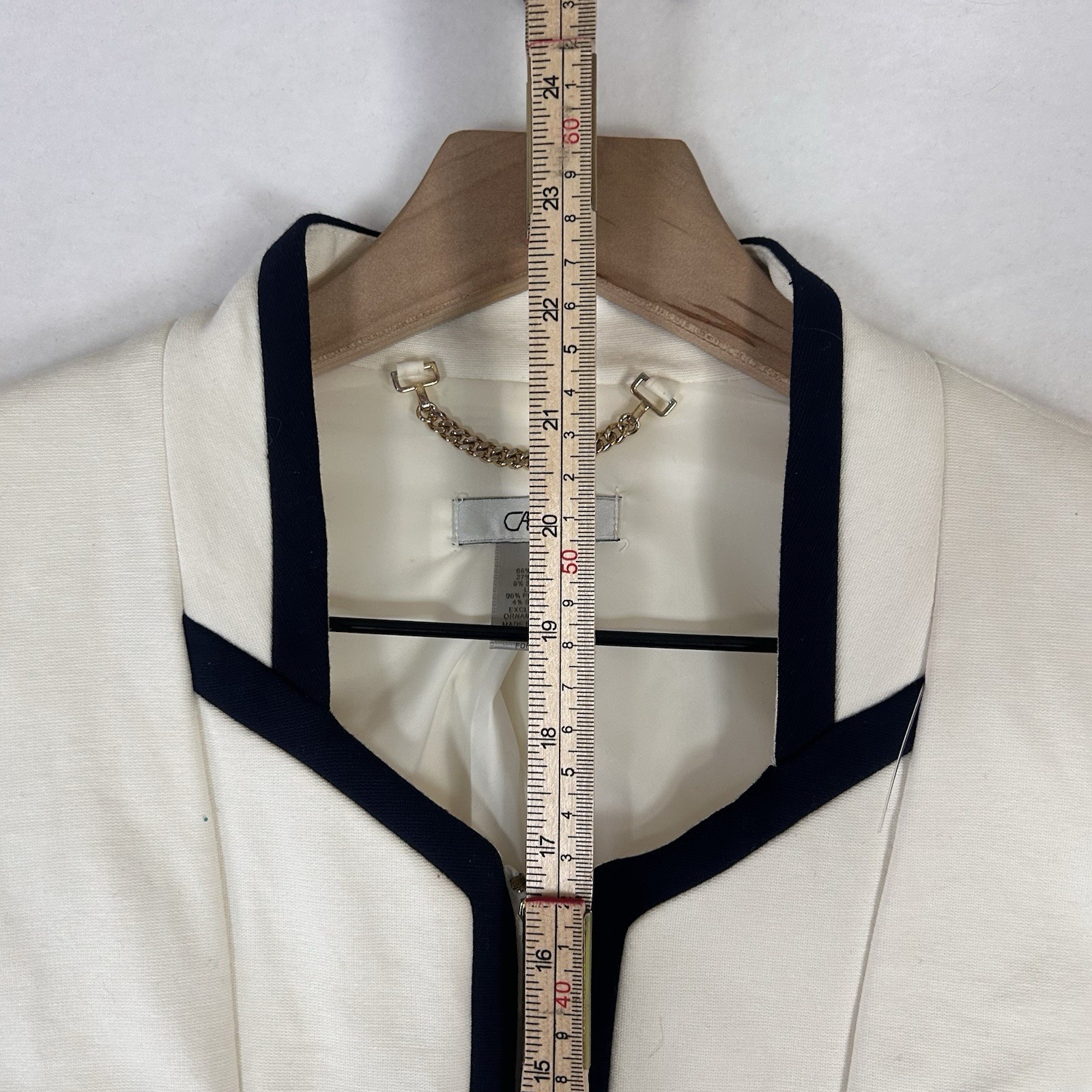 Cache Womens Blazer Size 4 White Black Trim Zip Cropped Military Jacket