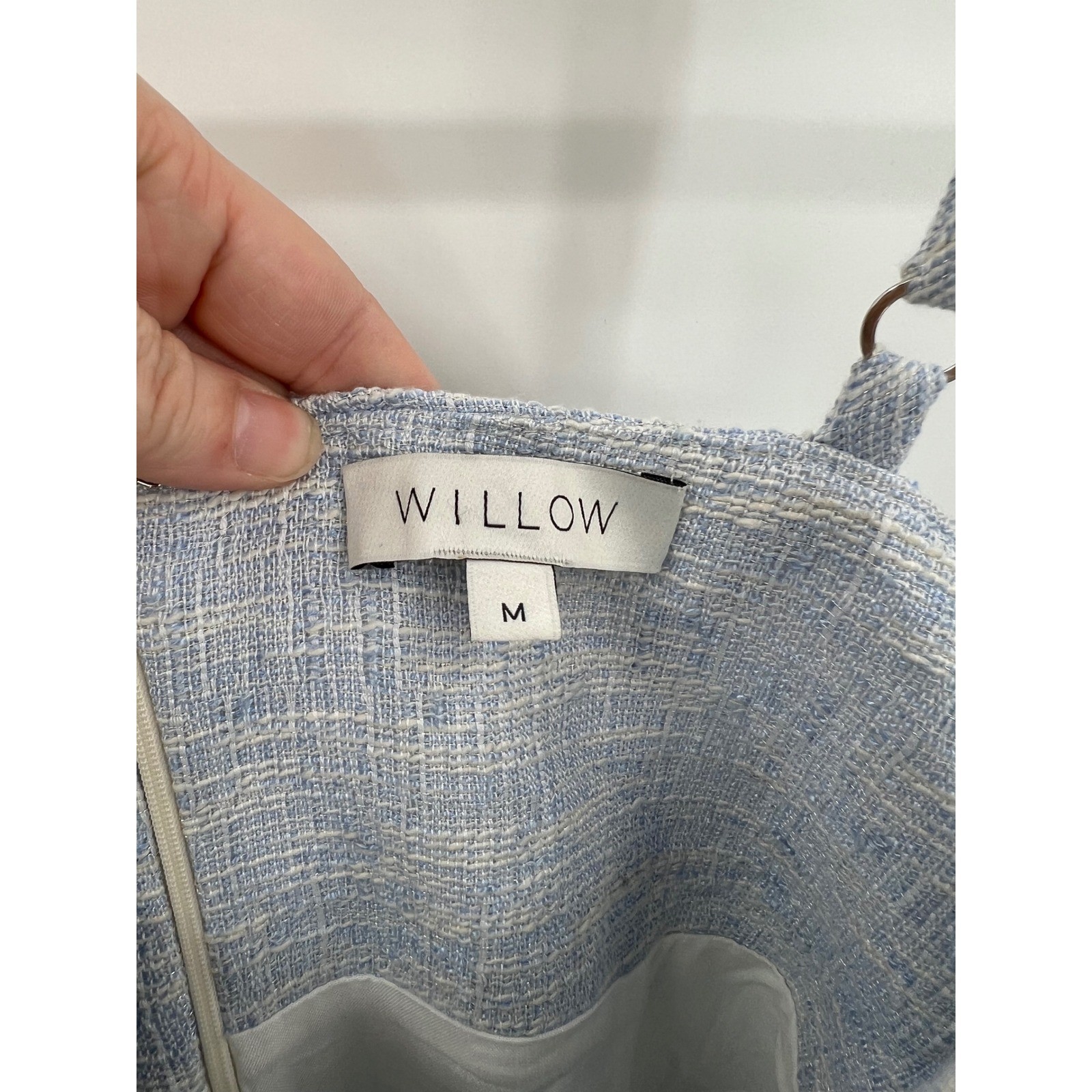 Willow Blue Tweed Mini Dress Sweetheart Bustier Fit and Flare Med Needs Repair