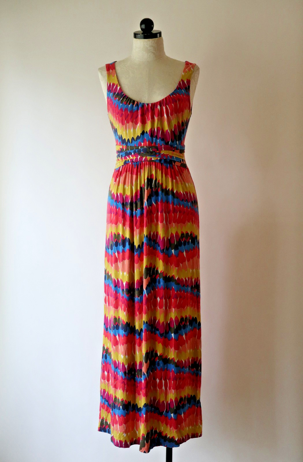 Boden Pink Blue Rainbow Stretchy Jersey Knit Sleeveless Long Maxi Dress Women 6R