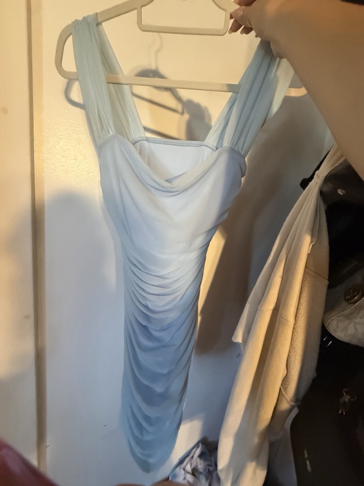 Windsor Light Blue Ruched Stretchy Sleeveless Bodycon Midi Dress S