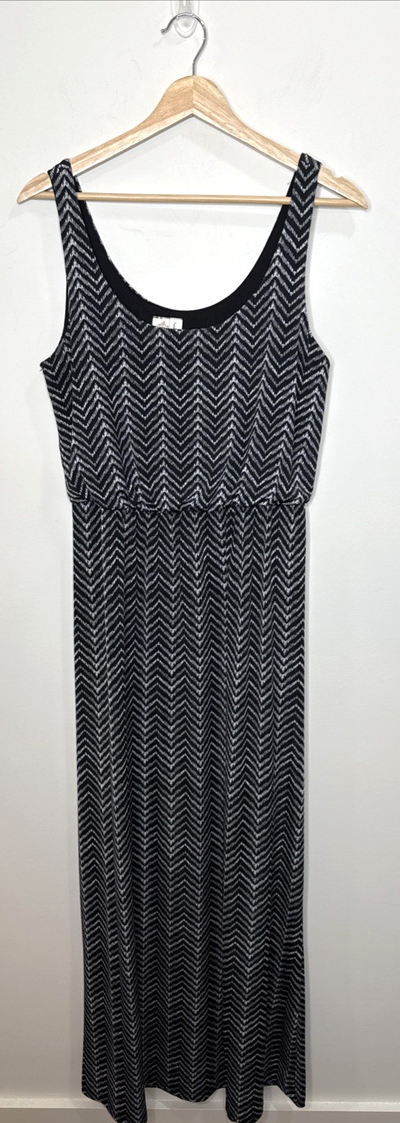 Y2K L8TER Maxi Dress Large Black White Chevron Long Lined Tank Made in USA VTG