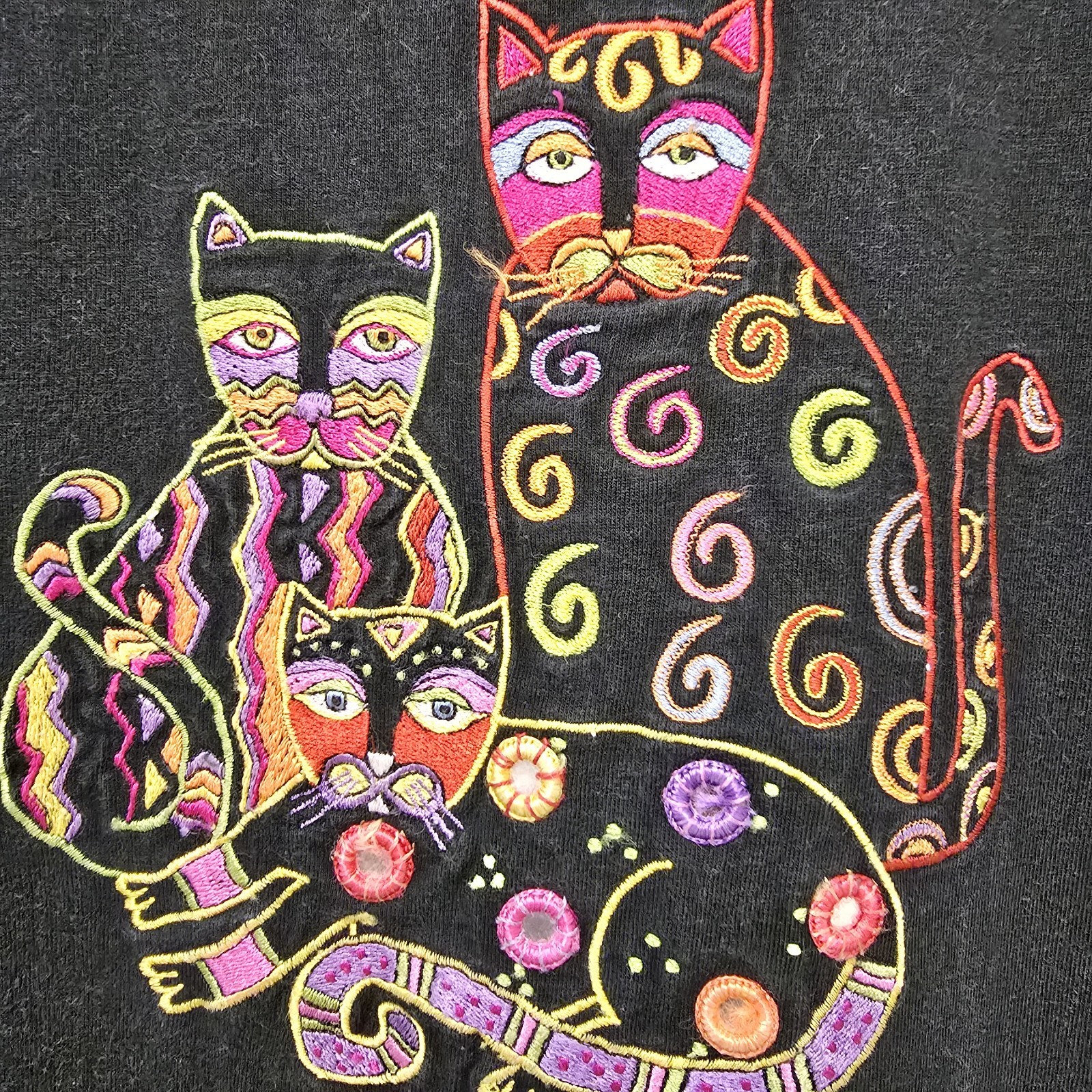Casey Coleman Womens Size Medium Black Tshirt Maxi Dress Cat Embroidered Cotton