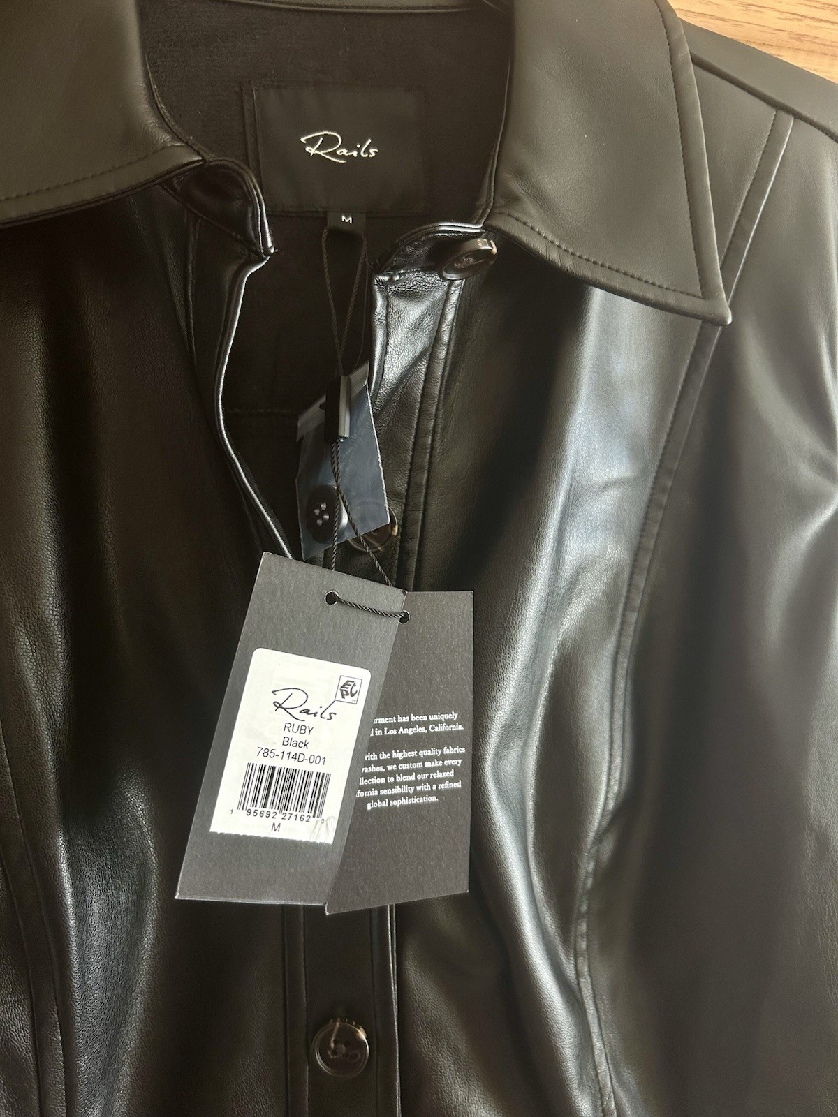 !! NEW !! Rails Ruby Faux Leather Long Sleeve Mini Shirtdress Black SZ M