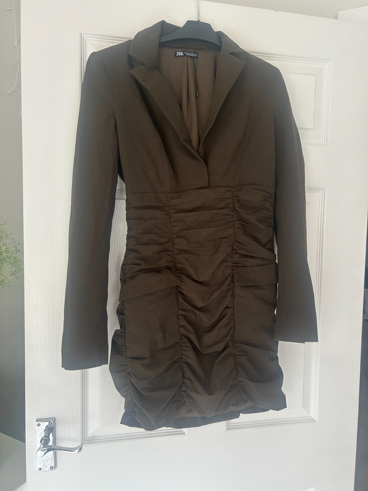 Zara Khaki Green Midi Dress Size 8 Great Condition Pockets Long Sleeves