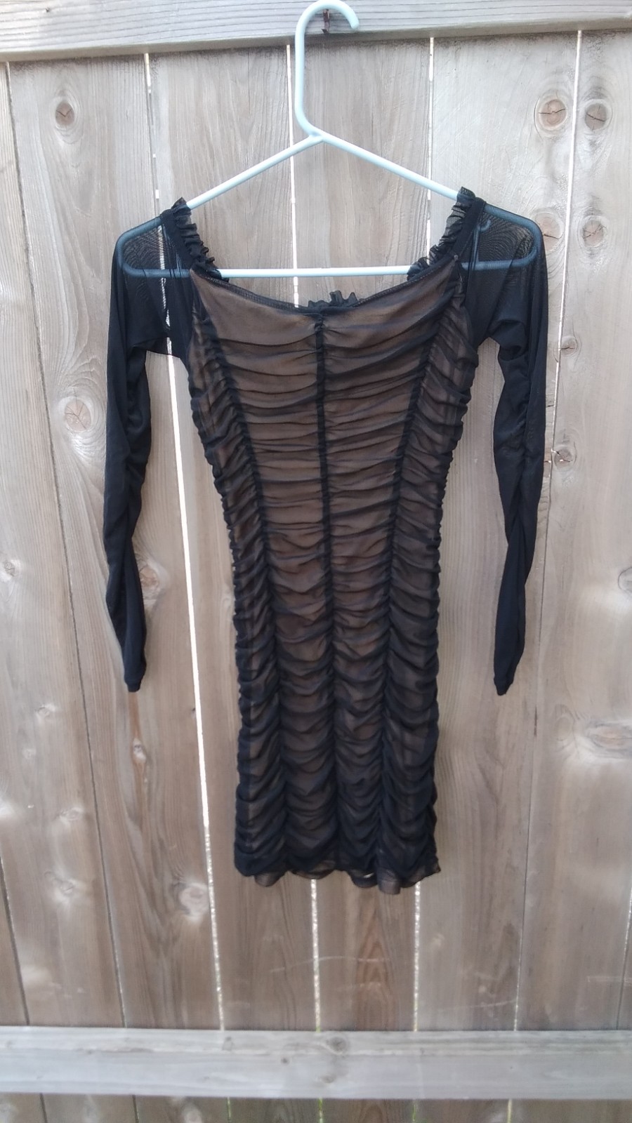 majorelle black mesh ruched bodycon mini dress v-neck lace up long sleeve s