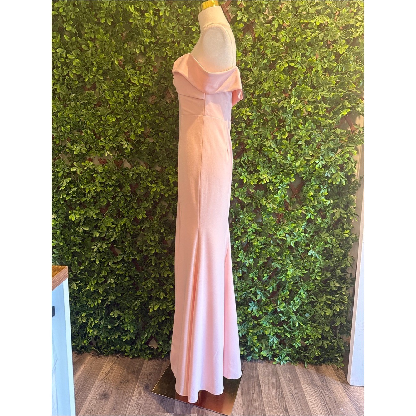 NWT- Elegant Perception Light Pink Off-the-Shoulder Bow Maxi Dress