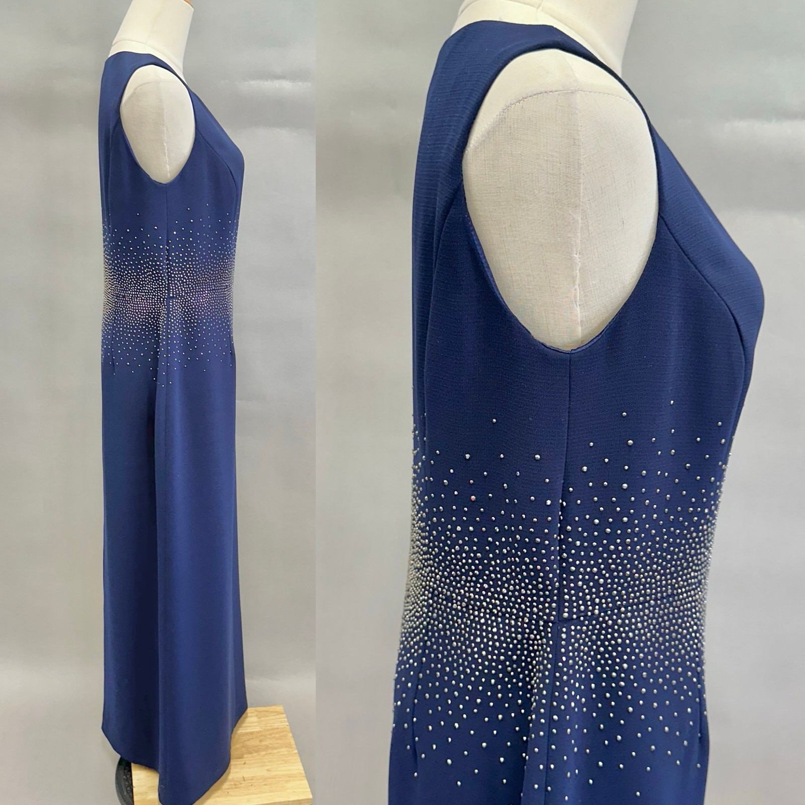 Calvin Klein Navy Rhinestone Gradient Waist Gown Size 10 Sleeveless Maxi Formal