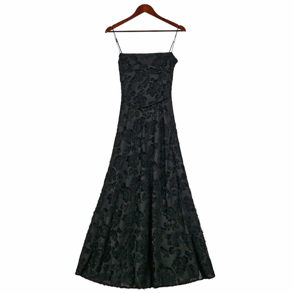Motif Black Textured Floral Appliqué Formal Dress XS Lace Back Maxi Whimsigoth