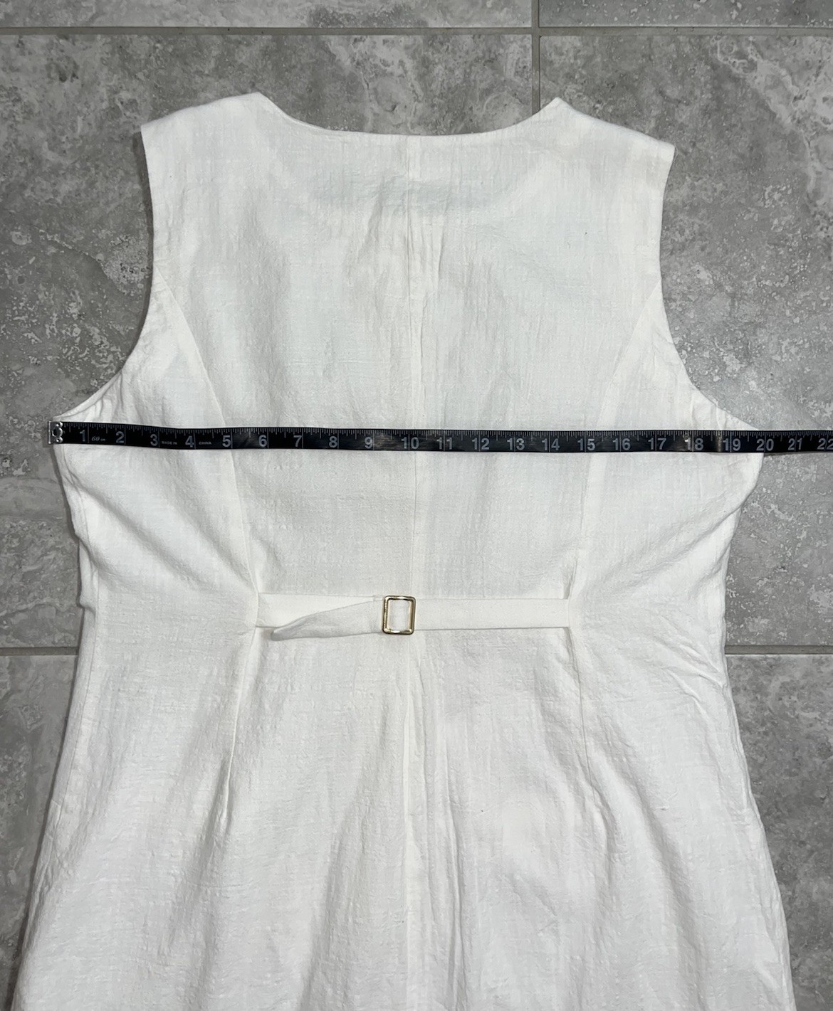 COMMENSE White Sleeveless Button Front Cotton Mini Shirt Dress Cinch Waist XL