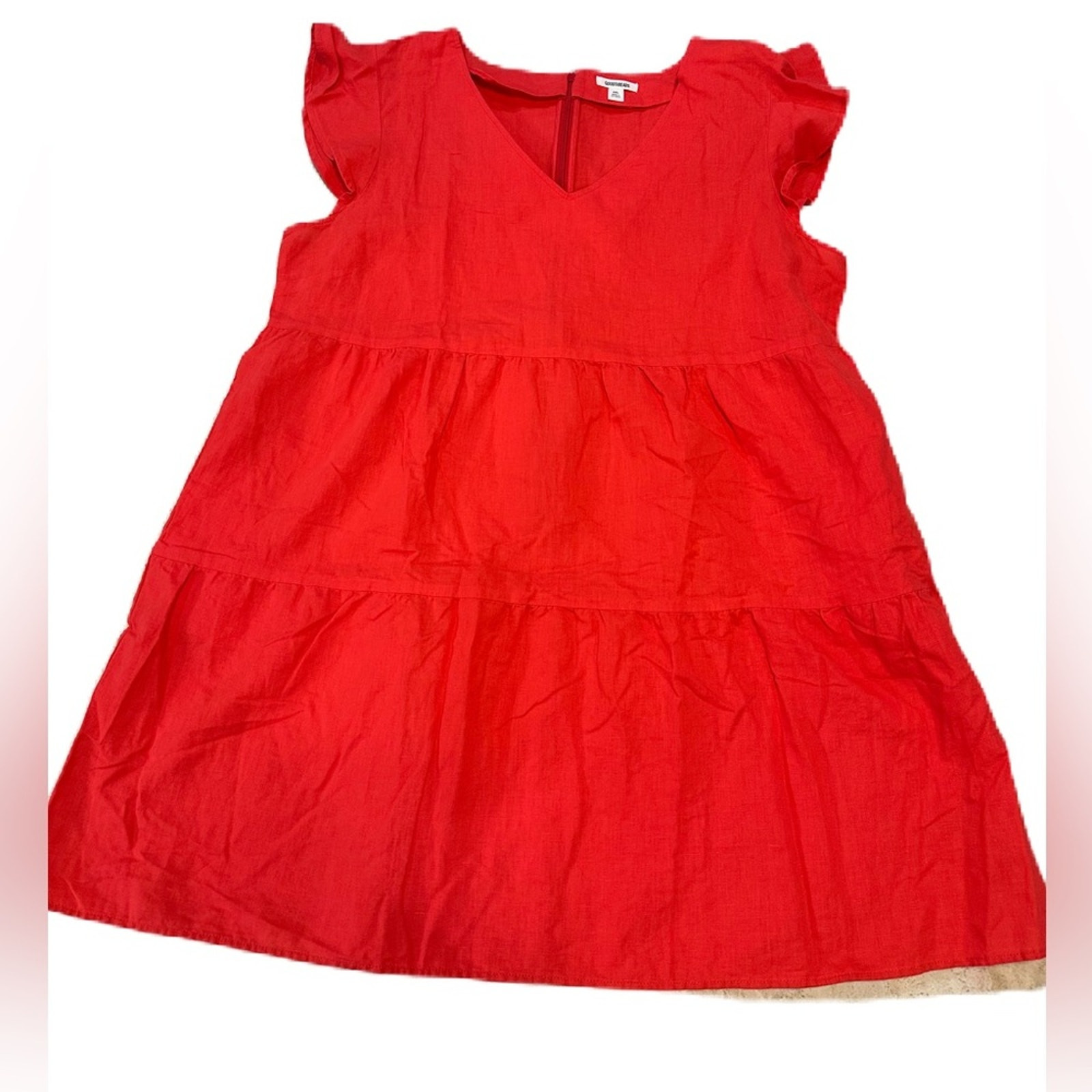 Goodthreads Womens Washed Linen Blend Flutter Sleeve Peasant Dress Coral XXL