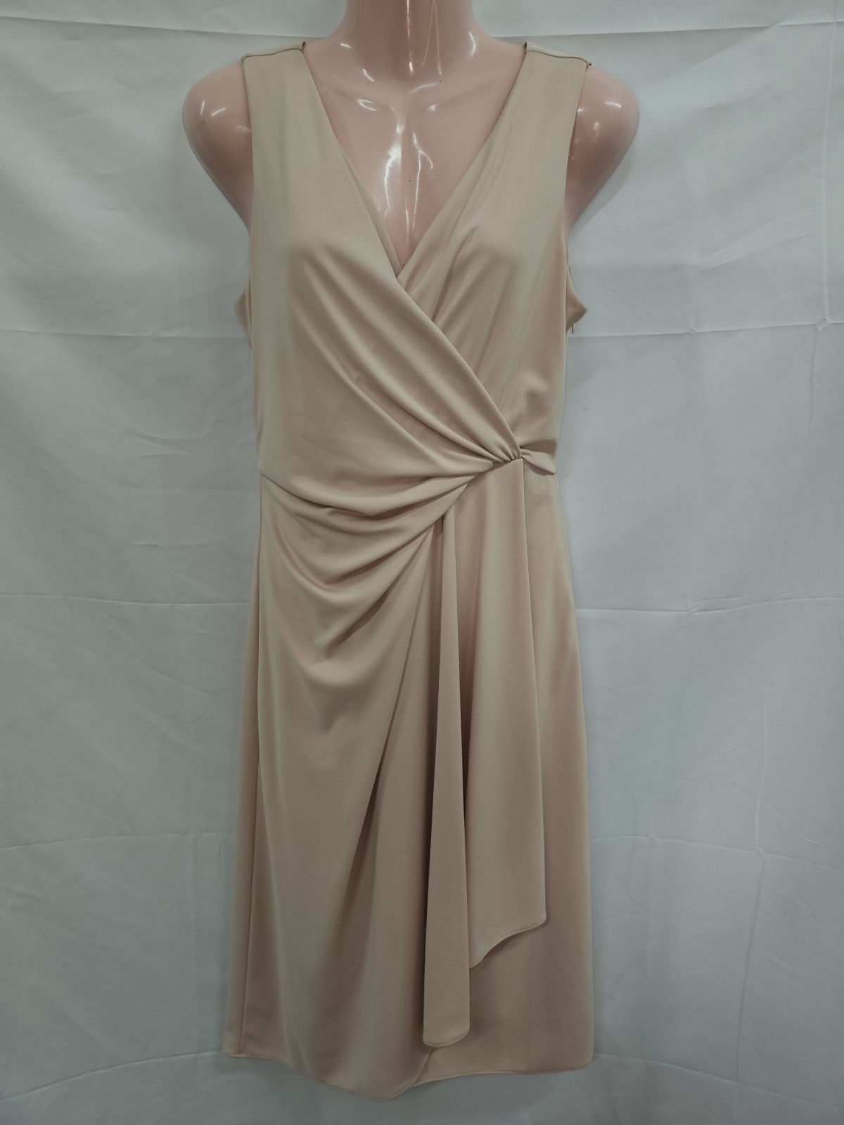DKNY Pleated Surplice-Neck Faux-Wrap Sheath Dress In Blush Pink Size 6