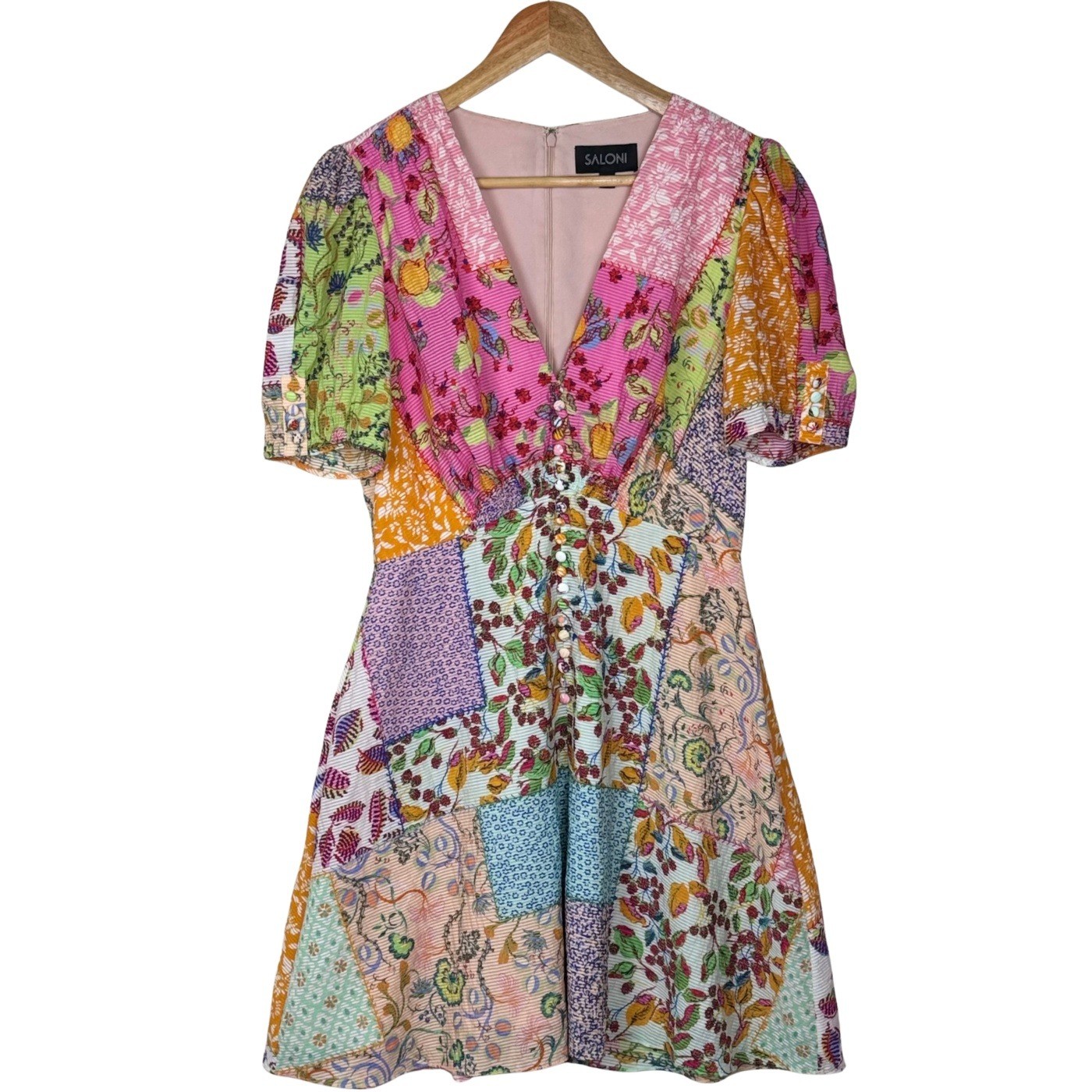 Saloni Patchwork Print Mini Fit & Flare Dress Floral Melange Women 6 Cottagecore