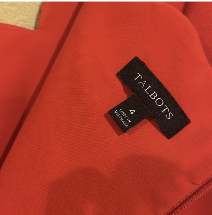 Talbots Red Solid Scalloped Neck Short Sleeve Sheath Midi Dress Size 4