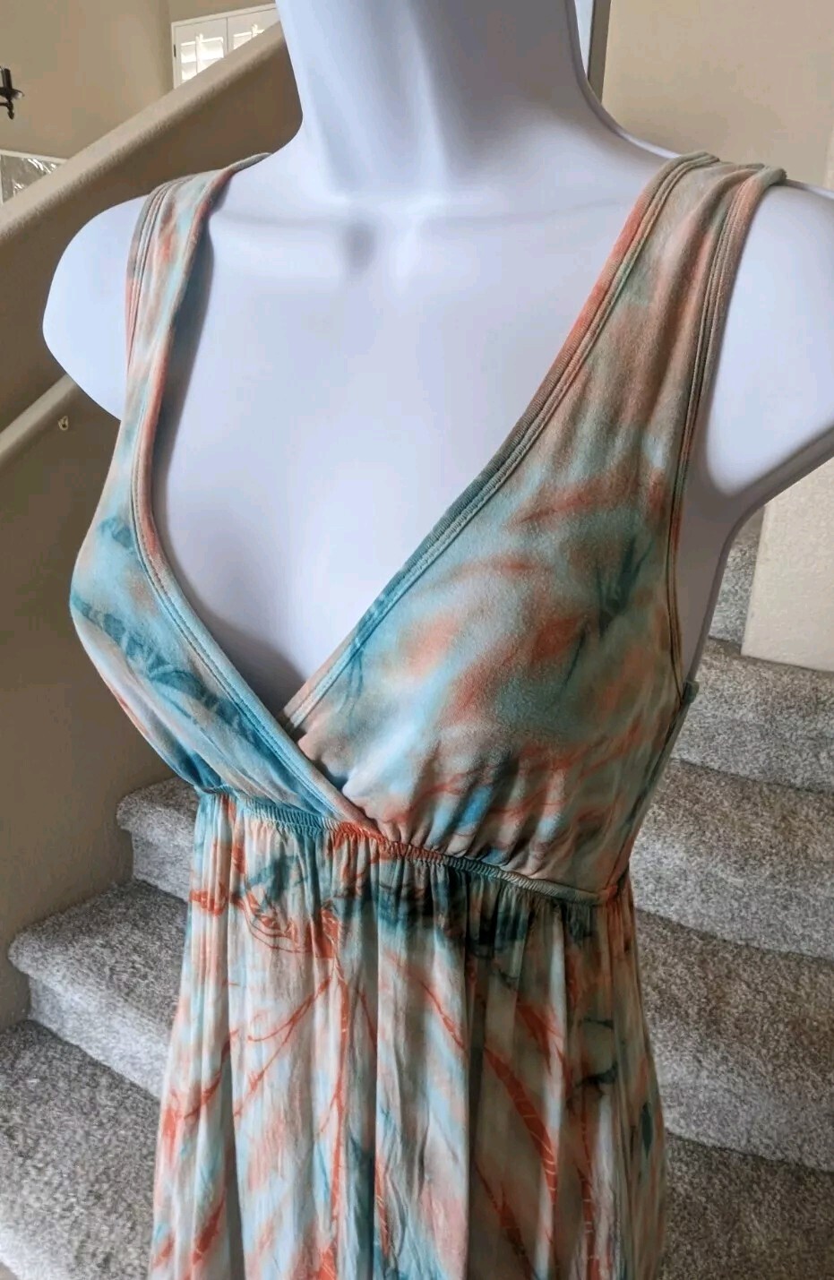 Hard Tail Twist Back Dress (S) Green Orange Tie Dye Maxi Cutout Breezy Flowy