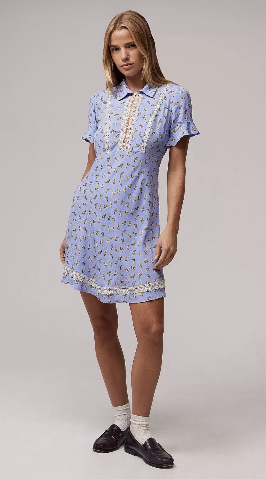 Kimchi Blue Lily Floral Lace Trim Mini Dress S