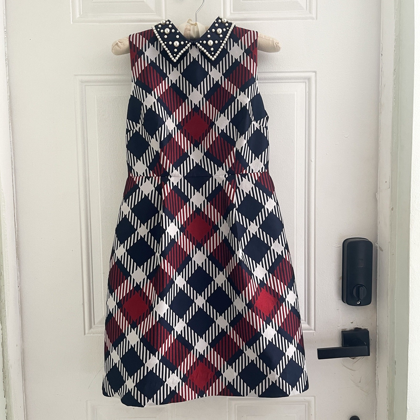 Kate Spade New York Jumbo Plaid Dress Pearl Collar NWT Size 2 Preppy Coquette