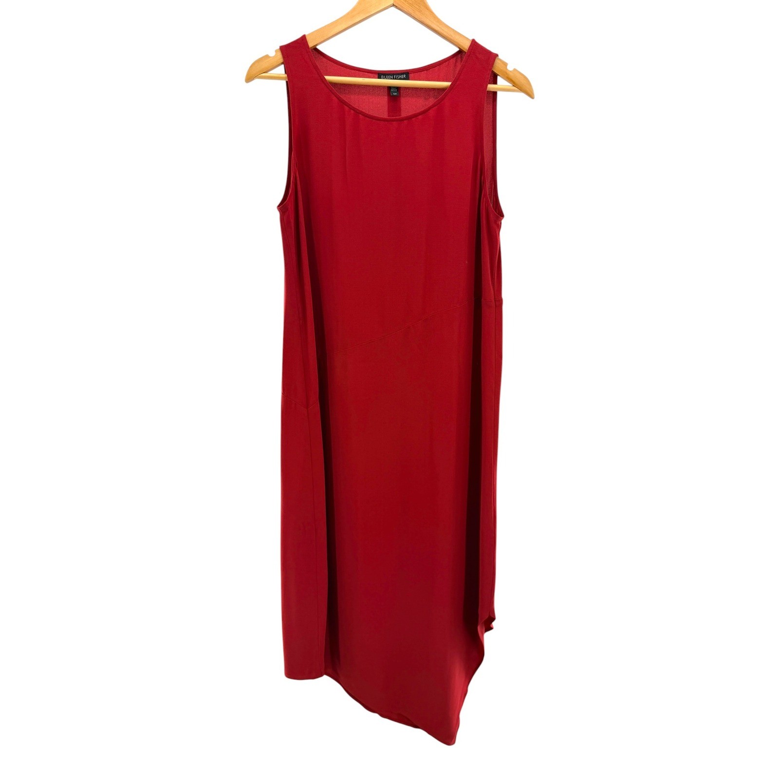 Eileen Fisher Silk Georgette Crepe Asymmetrical Dress SP Small Red Midi Shift