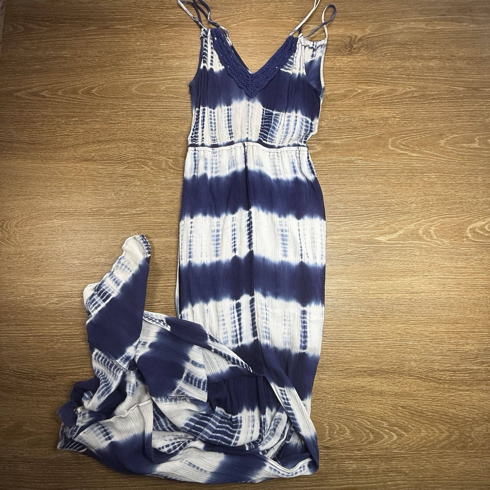 Flying Tomato Maxi Dress Women’s S Blue White Tie Dye Sleeveless Boho Coastal