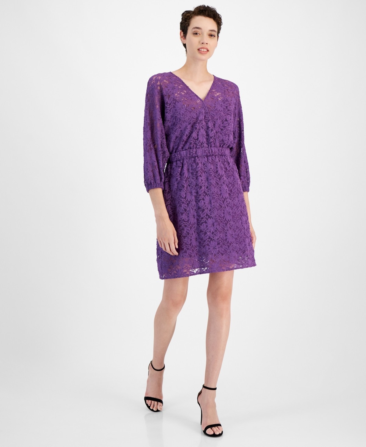 Boss Desdemona V-Neck 3/4-Sleeve Lace Dress Women’s XS Open Purple Pullover